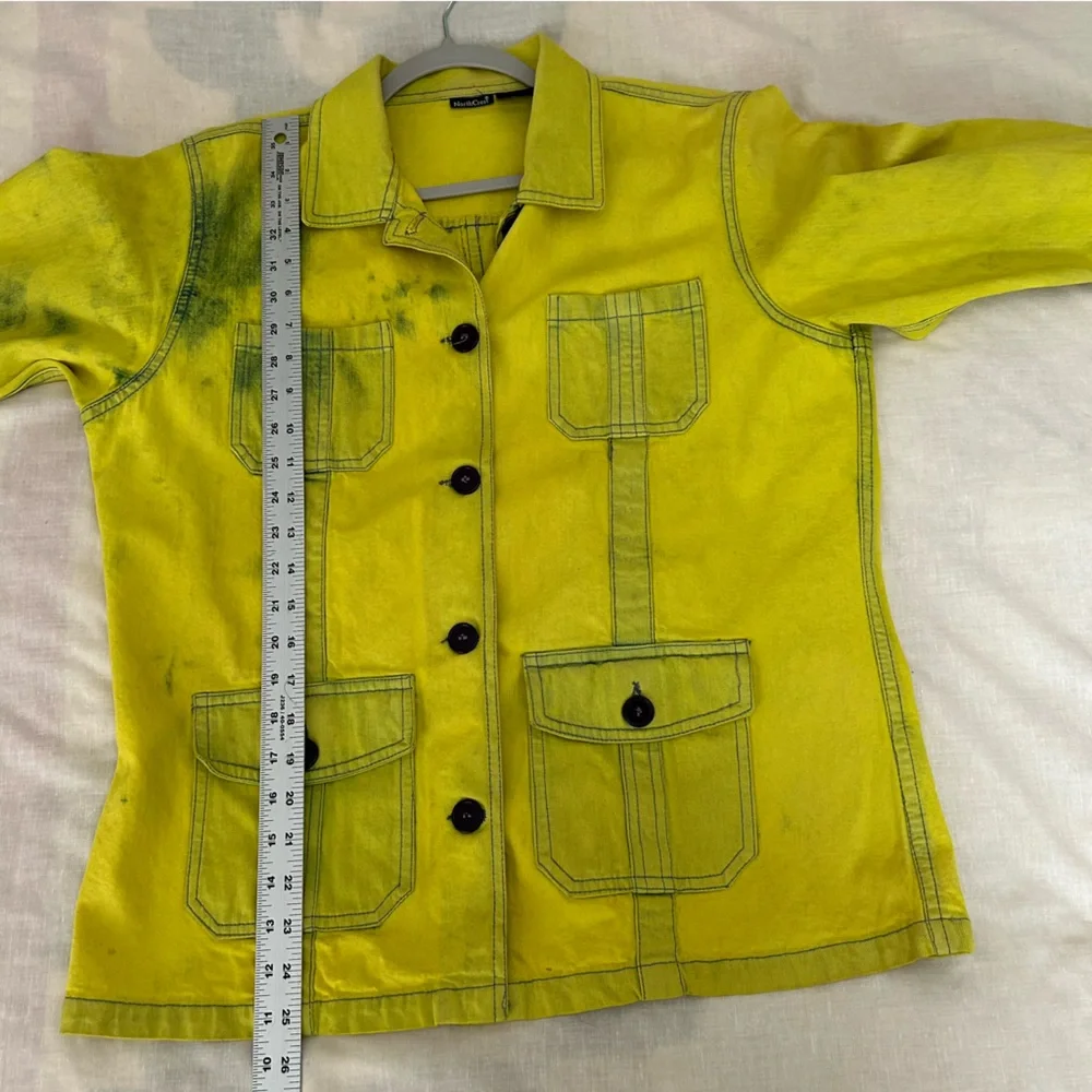 North Crest Women’s Sz Medium farm 90’s Y2K neon denim chore jacket barn jacket - Picture 3 of 7